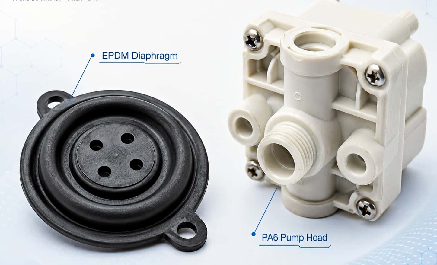 EPDM diaphragm and PA6 pump head materials for micro diaphragm water pump